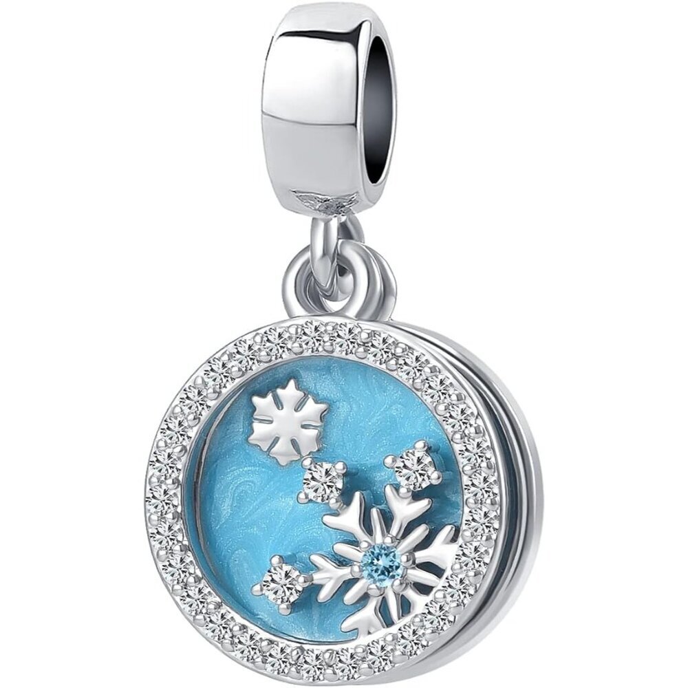 Snowflake Winter Dangle Charm Christmas Green Enamel Dangle Bead for Pandora Bra